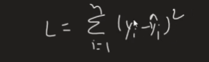 Mathematical representation of the loss function for Ridge Regression, showing the sum of squared differences between actual and predicted values.