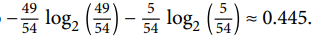 Mathematical equation showing the calculation of entropy, depicted with negative logarithms and fractions.